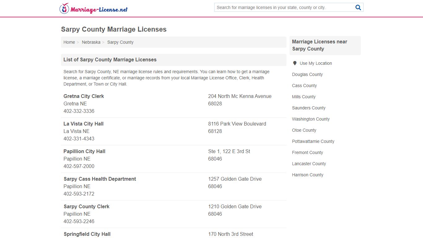 Sarpy County Marriage Licenses